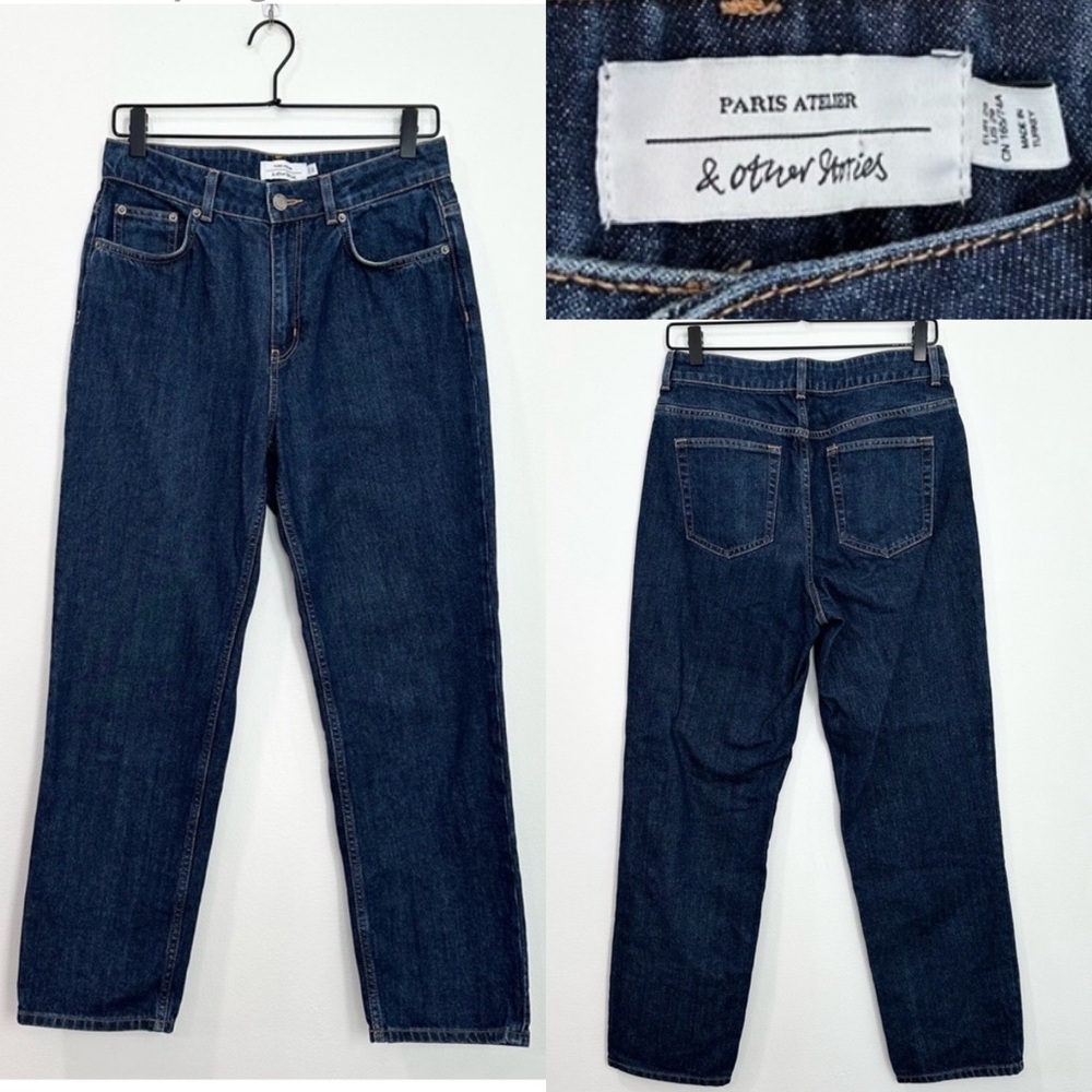 & Other Stories - NWOT High Waisted Straight Leg Jeans blue dark wash denim